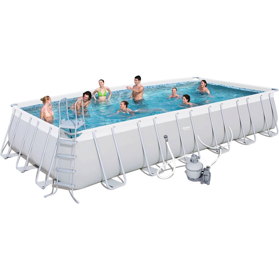 Bestway 24' x 12' x 52" Rectangular Frame Above Ground Swimming Pool ...