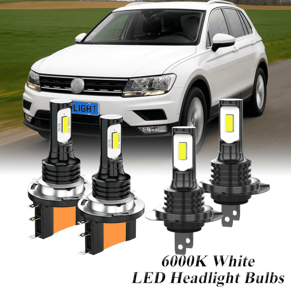 Compatible with Volkswagen Tiguan 2012-2018 – H15 H7 LED Headlight KIT Combo Bulbs(Pack of 4) , 6000K High Low Beam Super Bright White