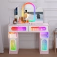 thumbnail image 3 of Hironpal Vanity Desk with Arched Tri-folding Mirror and Lights, Makeup Dressing Table with Adjustable Brightness and Storage Space for Women Girls Gift, 3 of 7