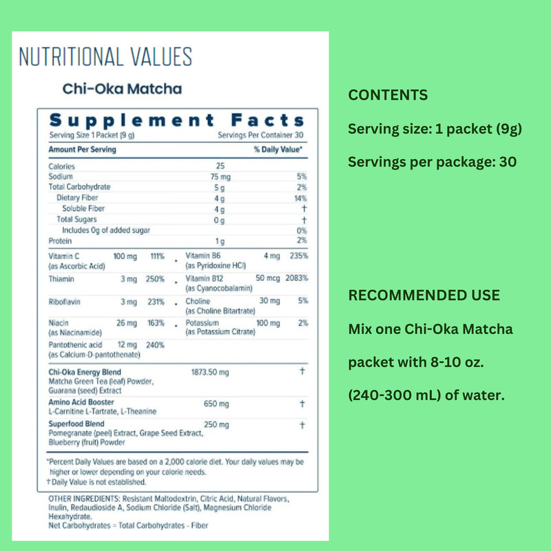 UNICITY Chi-Oka Matcha Green Tea Natural Green Apple Flavor 30 Packets