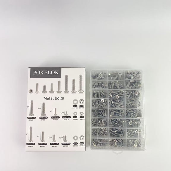 POKELOK Metal bolts,351Pcs Machine Screws Nuts and Bolts Assortment Kit, # 6-32# 8-32# 10-24 Phillips Pan Head Assorted 304 Stainless Steel Bolts Nuts Flat Washers Bolts with Case