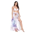 thumbnail image 2 of FORMRS Womens Long Sarong Beach Wrap Semi-Sheer Bikini Skirt Bathing Swimsuit Cover Up, Purple Flower Pattern, 2 of 7