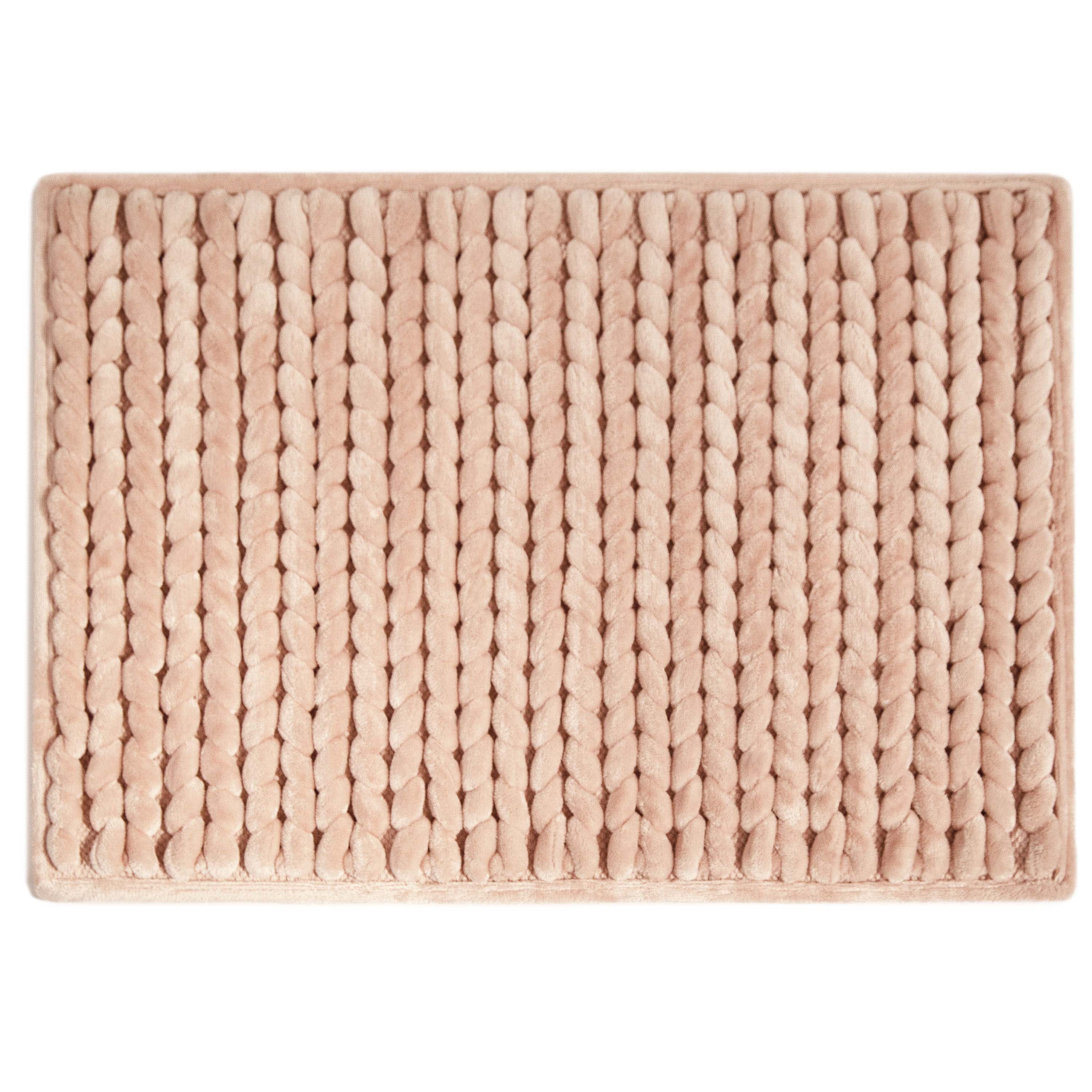 Better Homes & Gardens Thick & Plush Braided Bath Rug, Blush, Charcoal Infused Memory Foam, 17x24"