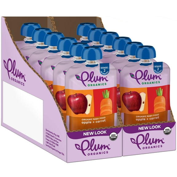Plum Organics Stage 2 Organic Baby Food, Apple and Carrot, 4 oz Pouch - Case of 12