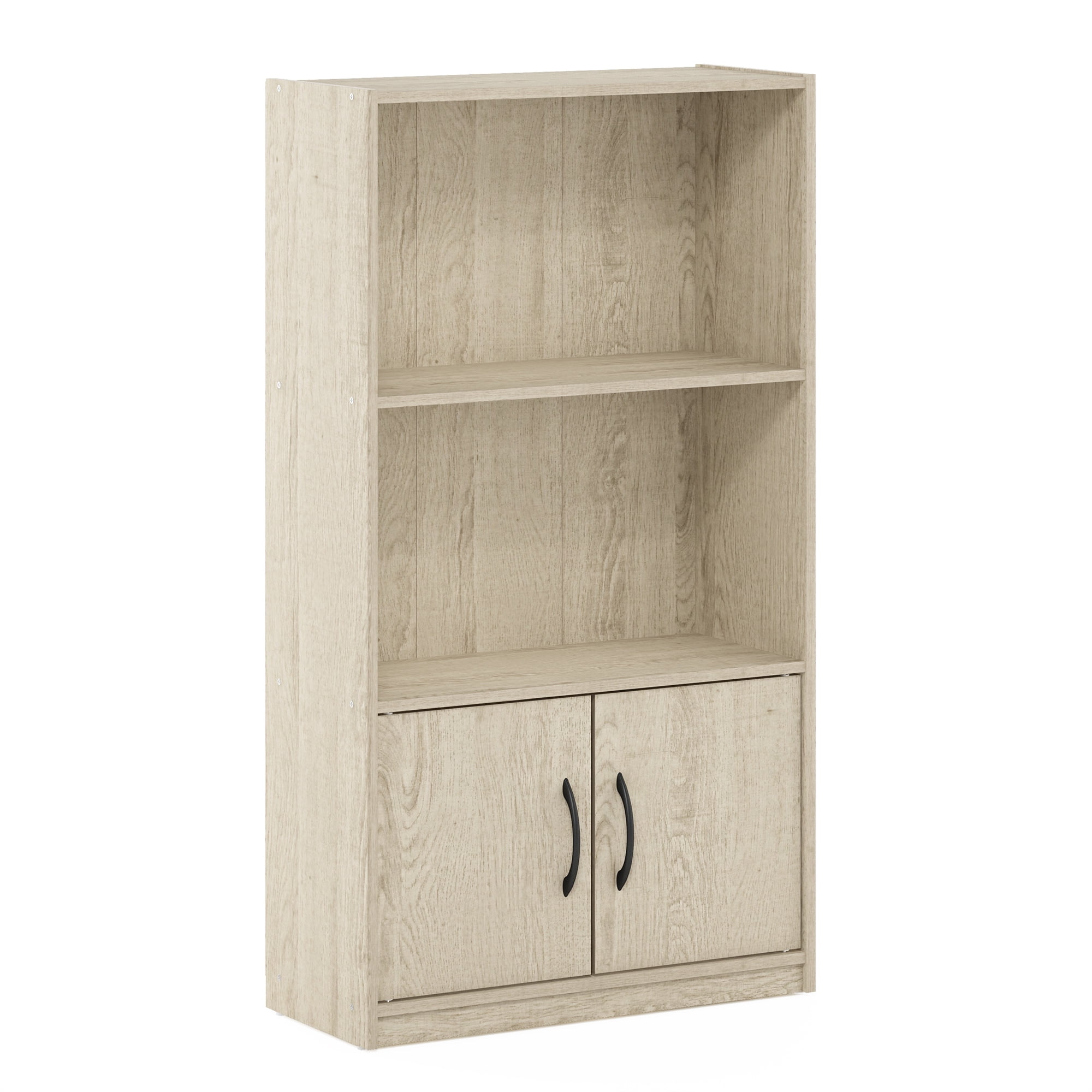 Furinno Gruen 3-Tier Bookcase with 2 Doors Storage Cabinet in Metropolitan Pine