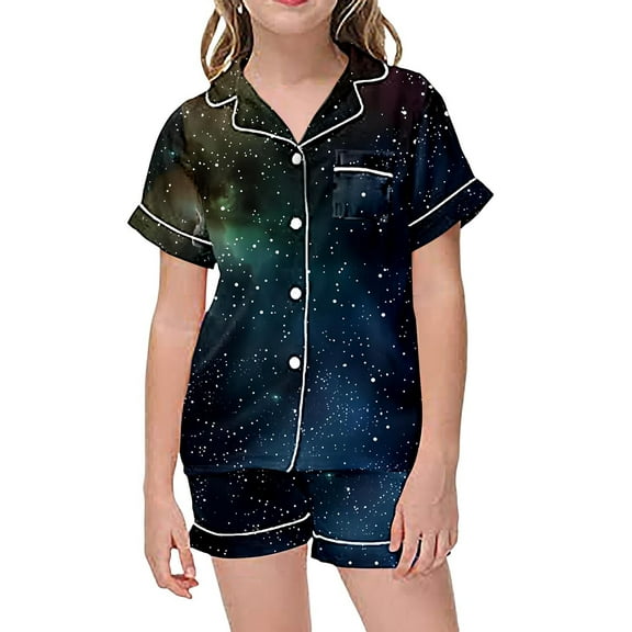 BOOMNY Baby Girls 2 Peice Pajamas Sets Graphic Short Sleeve Buttons Sleepwear Tops Shorts Pjs Set for Kids Cozy Loungewear Homewear