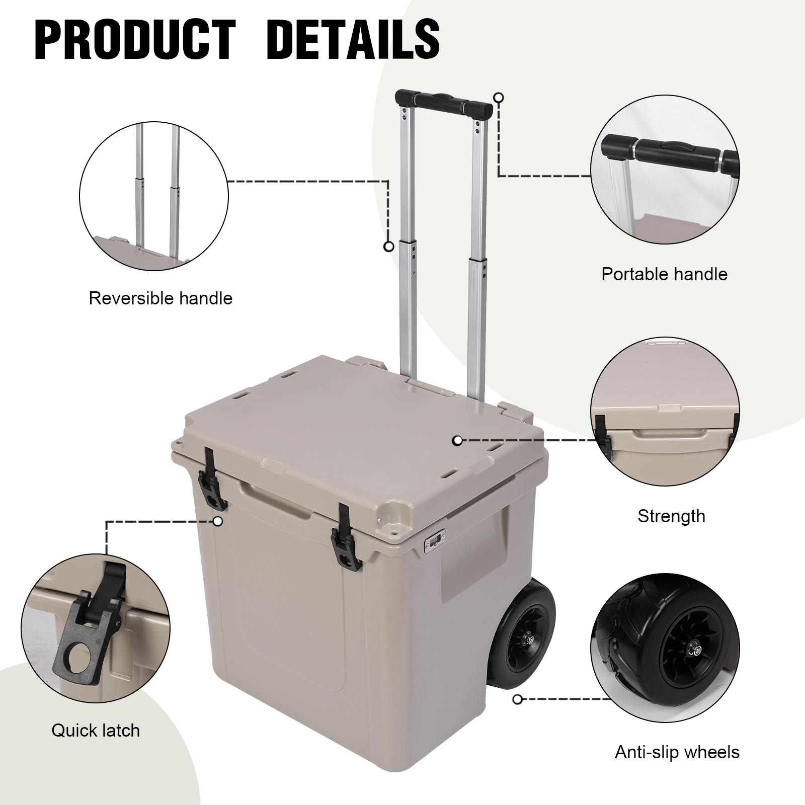 Qiyester Insulated Cooler Portable Hard Sided Ice Chest Lunch Box Anti-Slip with Pull Handle Wheels for Beach, Drink, Beverage, Camping, Picnic, Fishing, Boat, Barbecue (5L)