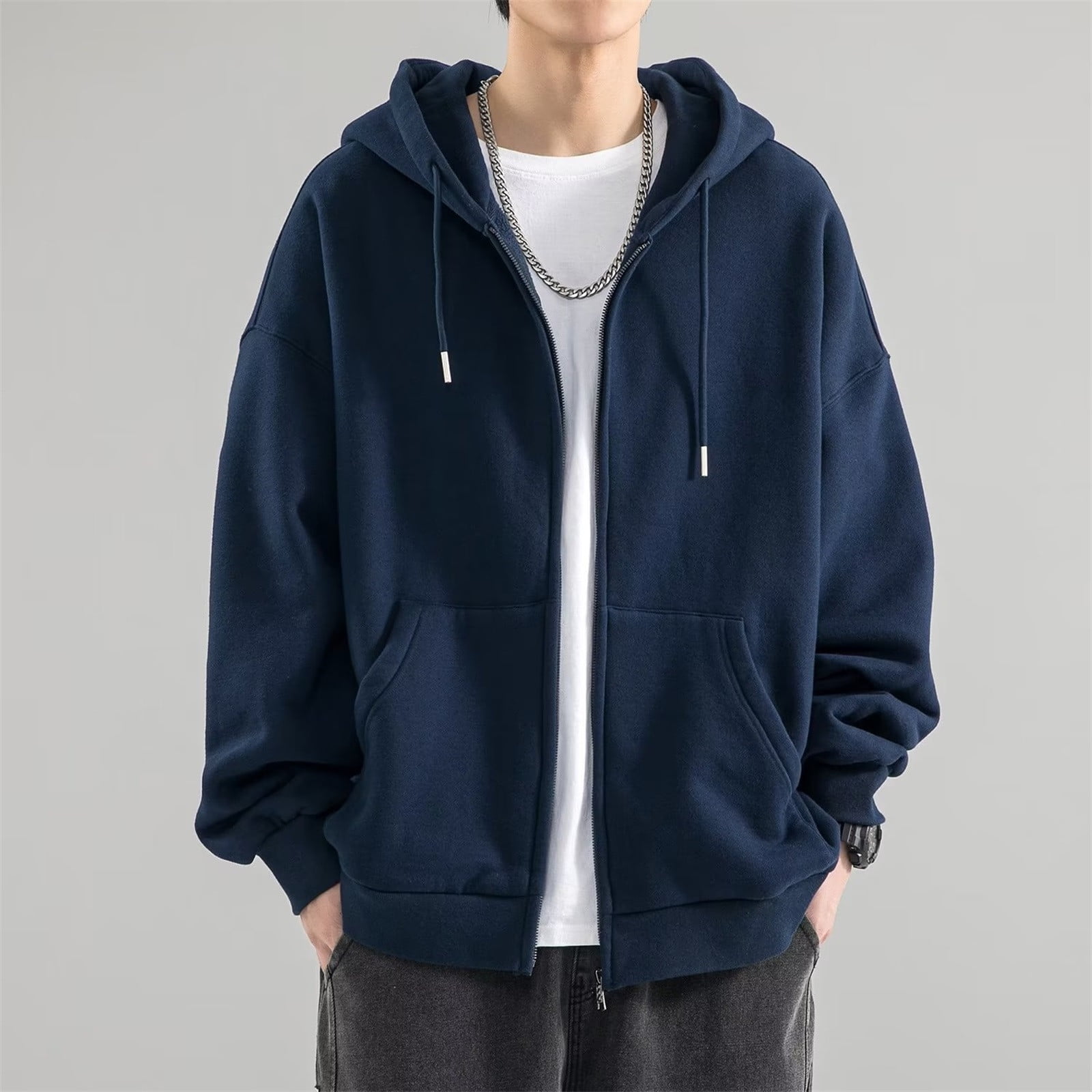 SNOWSONG Baggy Hoodie Men Mens Jacket Men's Spring / Fall Cardigan Sweatshirt Couple Tops Long Sleeve Drawstring Hooded Jacket Zip up Hoodie Men Big and Tall Hoodie Blue 5XL
