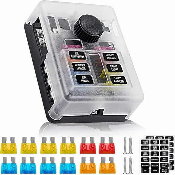 12V Fuse Box 6 Way 12 Volt Fuse Block ATO/ATC with LED Indicator Light Waterproof 24V for Marine Automotive Boat Car Truck