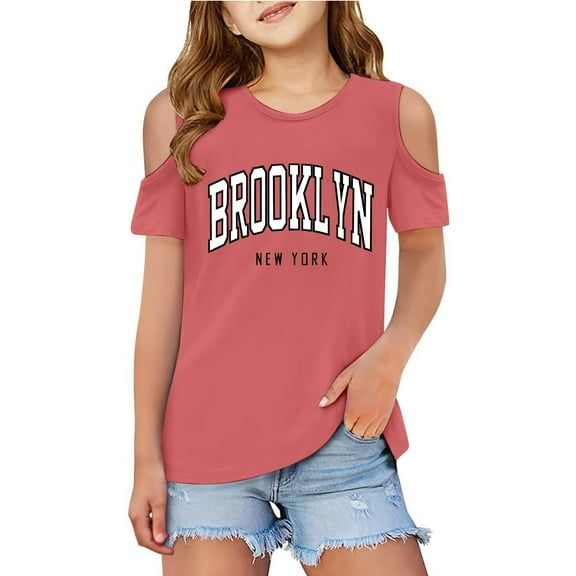 Girls Shirts Clothes for Girls Children Kids Girls Short Sleeve Cold Shoulder T Shirts Kids Summer Oversized Tops Casual Crewneck Basic Tees