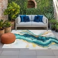 thumbnail image 3 of 3' x 5' Outdoor Rug, Abstract Marble Outdoor Washable Rug Large Floor Carpet, Turquoise Abstract Golden Foil Texture Non Shedding Area Rug for Outside Patio RV Porch Deck Balcony Camping Living Room, 3 of 9