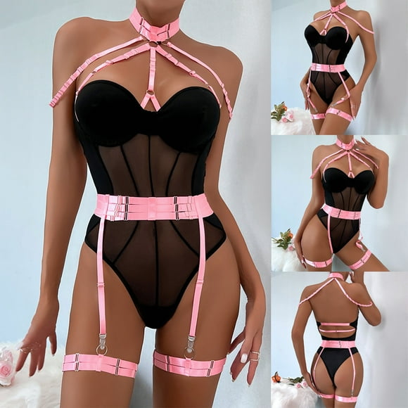 LSLJS Lingerie en Dentelle pour Femmes Perspective Tentation Soutien-Gorge Aguichant Culottes Porte-Jarretelles sous-Vêtements Tenue de Nuit Ensemble, Ensembles de Lingerie