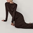 thumbnail image 4 of YueHuiYing Women's Asymmetrical Neckline Long-Sleeve Fitted Waist Pleated Slim-Fit Maxi Dress with Round Neck and Ankle-Length Hem, 4 of 9
