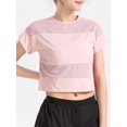 thumbnail image 2 of Women Mesh Splicing Sports T-shirt Cropped Short Sleeve Breathable Running, 2 of 8