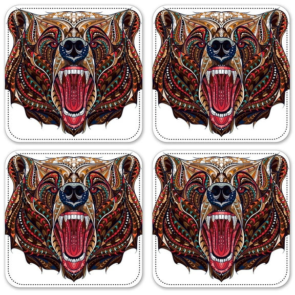 Vinyl Drink Coasters - Set of 4 - Symmetrical Bear