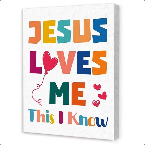 Christian Wall Art for Kids poster Bible Scripture Wall Decor,Christian Nursery Wall Art,Sunday School Decorations for Classroom,Jesus Loves Me This I Know Canvas Wall Decor poster