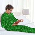 thumbnail image 6 of Honeii Green Glitter Pattern Mens Pajamas Set,2pcs Men's Lounge Long Sleeve Sleep Shirt and Pajama Bottoms Sleepwear Set,Mens Pjs Sets-Small, 6 of 7