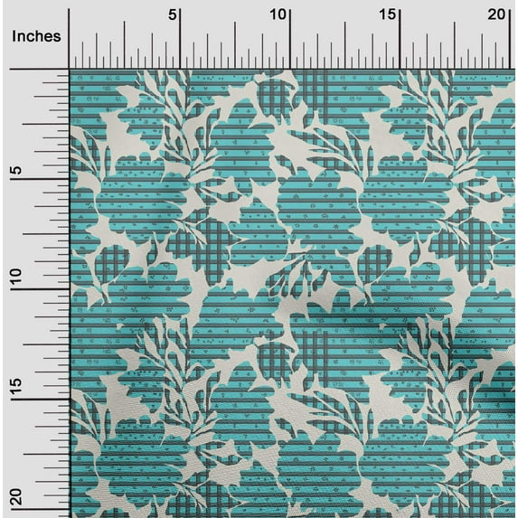 oneOone Georgette Viscose Turquoise Blue Fabric Stripe & Floral Artistic Fabric For Sewing Printed Craft Fabric By The Yard 42 Inch Wide