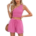 thumbnail image 2 of REORIAFEE Women Casual Outfits Lounge Set Summer Suit Vest Casual Short Sleeveless Cropped Fashion Body Women Clothing Pink M, 2 of 9