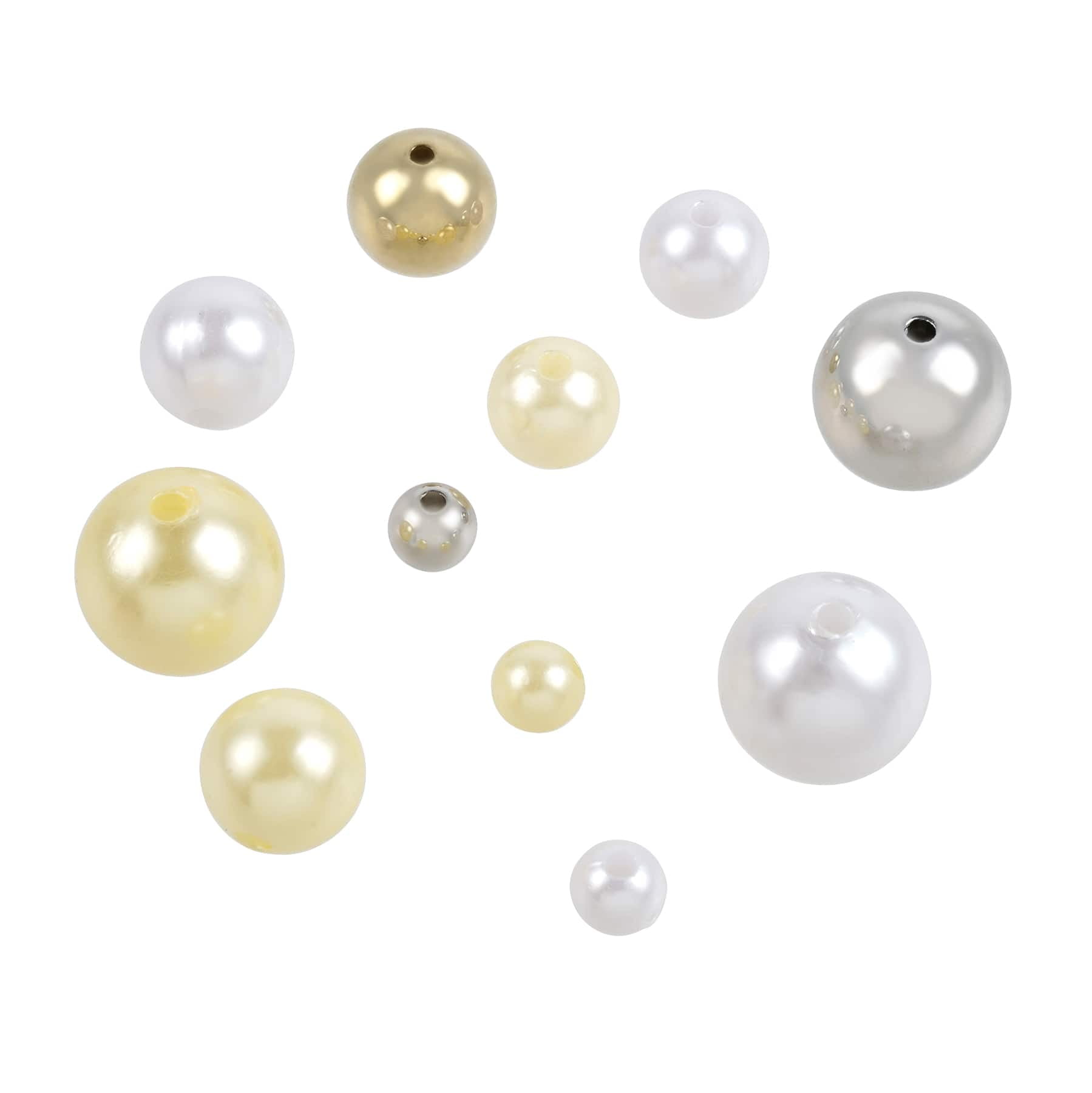 Bead Landing White, Cream & Gold Pearl Plastic Mix Craft Beads, 6 Pack