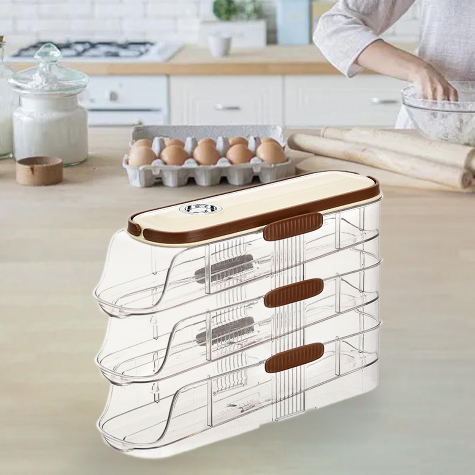Fiocias Egg Holder for Fridge Rolling Eggs Dispenser Large Capacity Egg Rack Storage Box 3 Tier