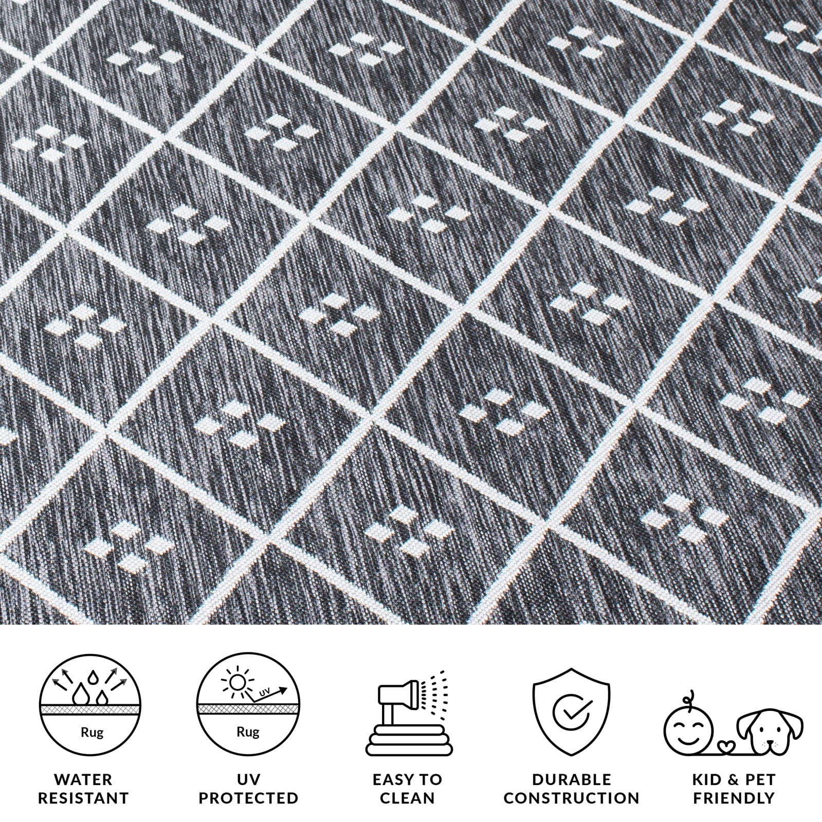 SAFAVIEH Courtyard Wasif Geometric Indoor/Outdoor Area Rug, Black/Ivory, 2'7" x 5'