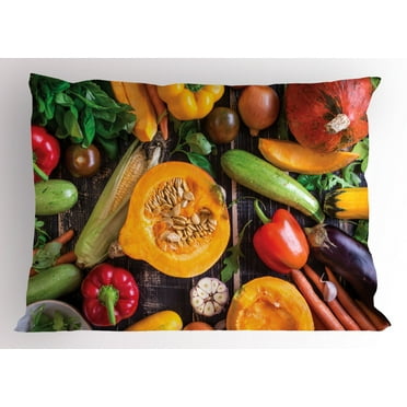 Ambesonne Harvest Pillow Sham, Vegetables on Rustic Table, 26" X 20", Multicolor