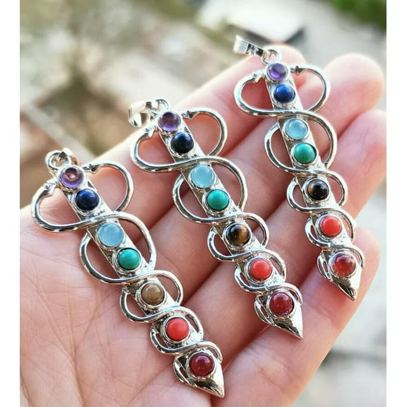 GRACEARA 5pcs Yoga 7 Chakra Gems Stone Pendants Energy Reiki Healing Amulet