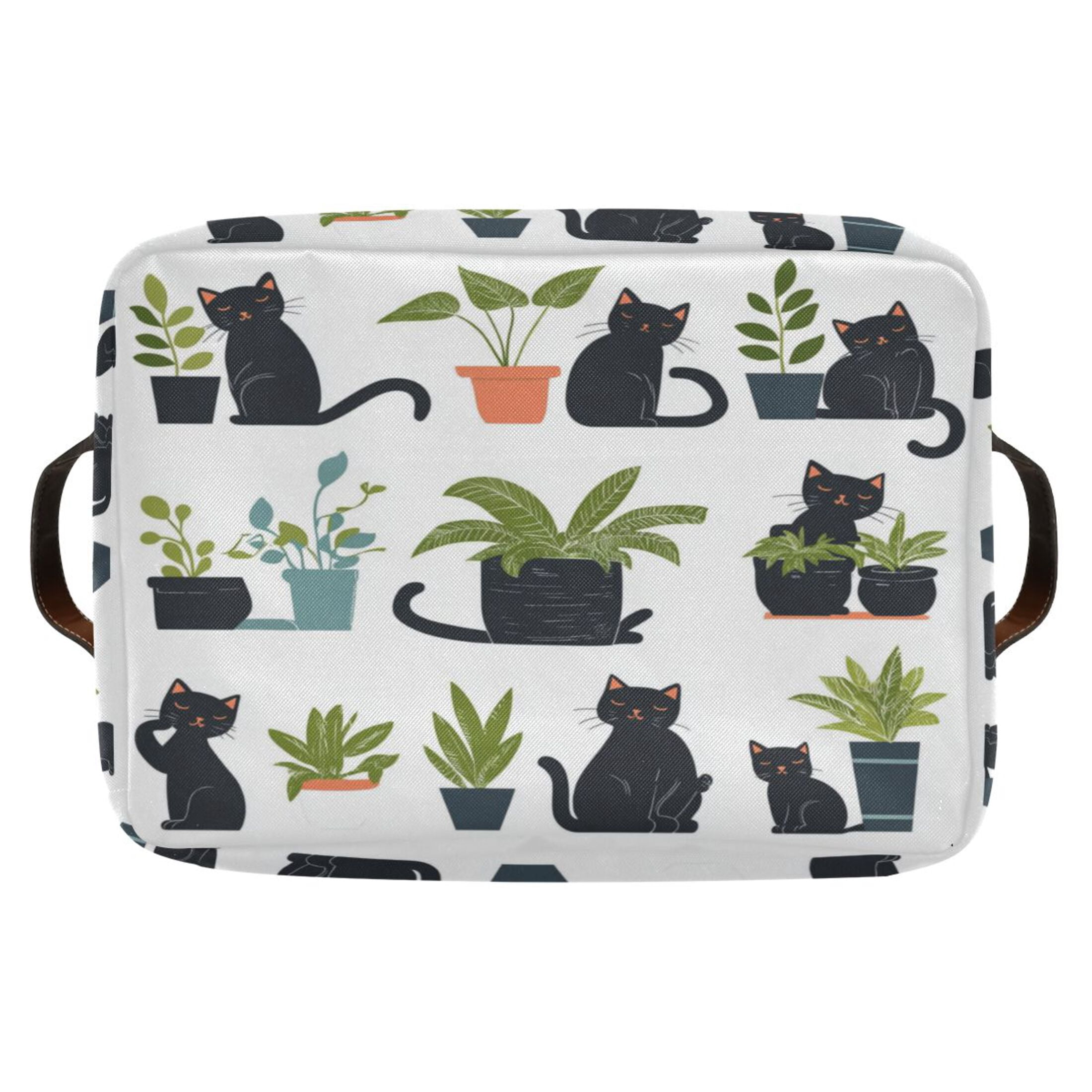 Black Cat Playing Foldable Storage Basket,Canvas Fabric Foldable Storage Bins with Handles Open Home Storage Bins Boxes for Toy Book Shelf Closet Baskets