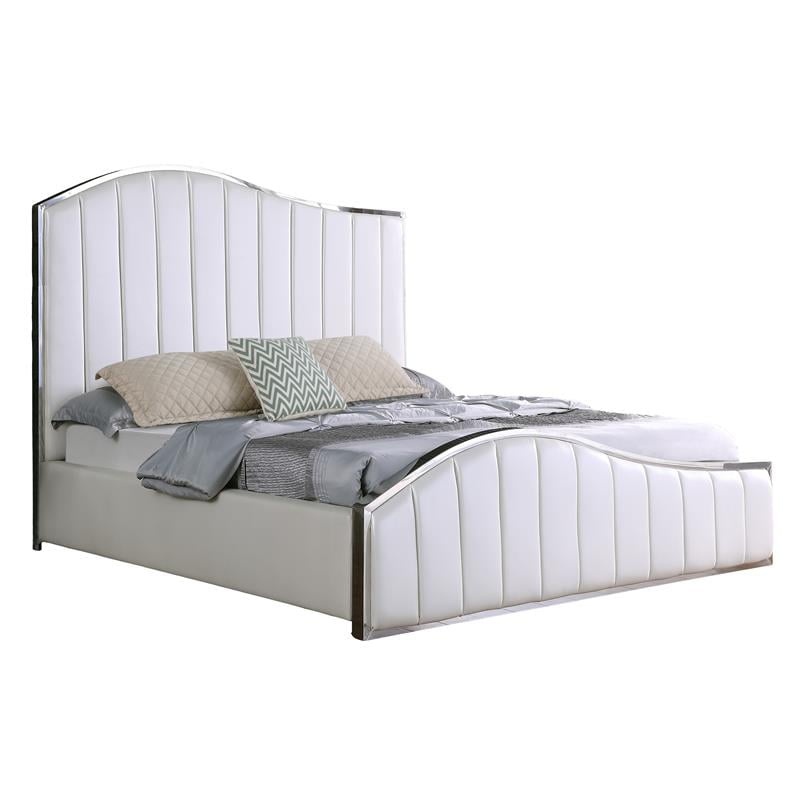 White Faux Leather Platform Bed W Vertical Tufts And Silver Accents Cal King Com White Faux Leather Platform Bed W, Tall California King Platform Bed
