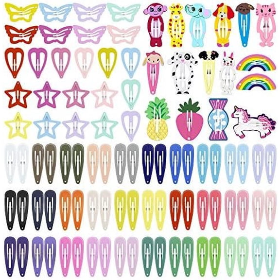 Hair Clips Colorful Hair Barrette Metal Cute Snap Hair Clips for Girls, , - 2 inch, 100 count