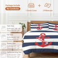 thumbnail image 6 of 3 Piece Navy Blue Stripe Nautical Duvet Cover Set Queen Size,Microfiber Comforter/Quilt Cover with Corner Ties and 2 Pillowcases,Red Anchor Summer Coastal All Season Soft Bedding with Zipper Closure, 6 of 8