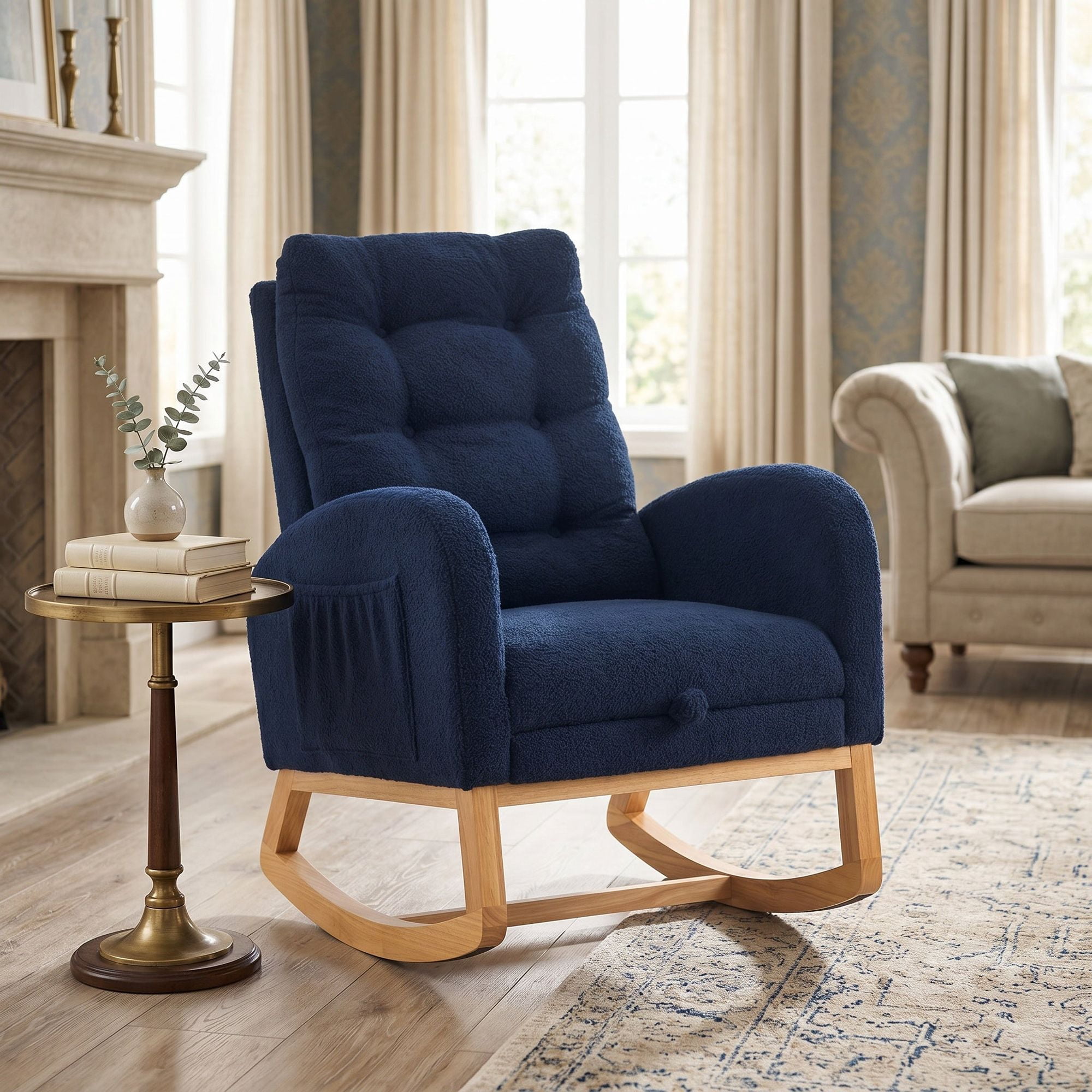 Sailvan Upholstered High Back Accent Rocking Chair with Footrest & Storage Pocket for Living Room