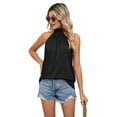 thumbnail image 2 of Tank Top for Women Pleated High Neck Halter Tops Black S, 2 of 9