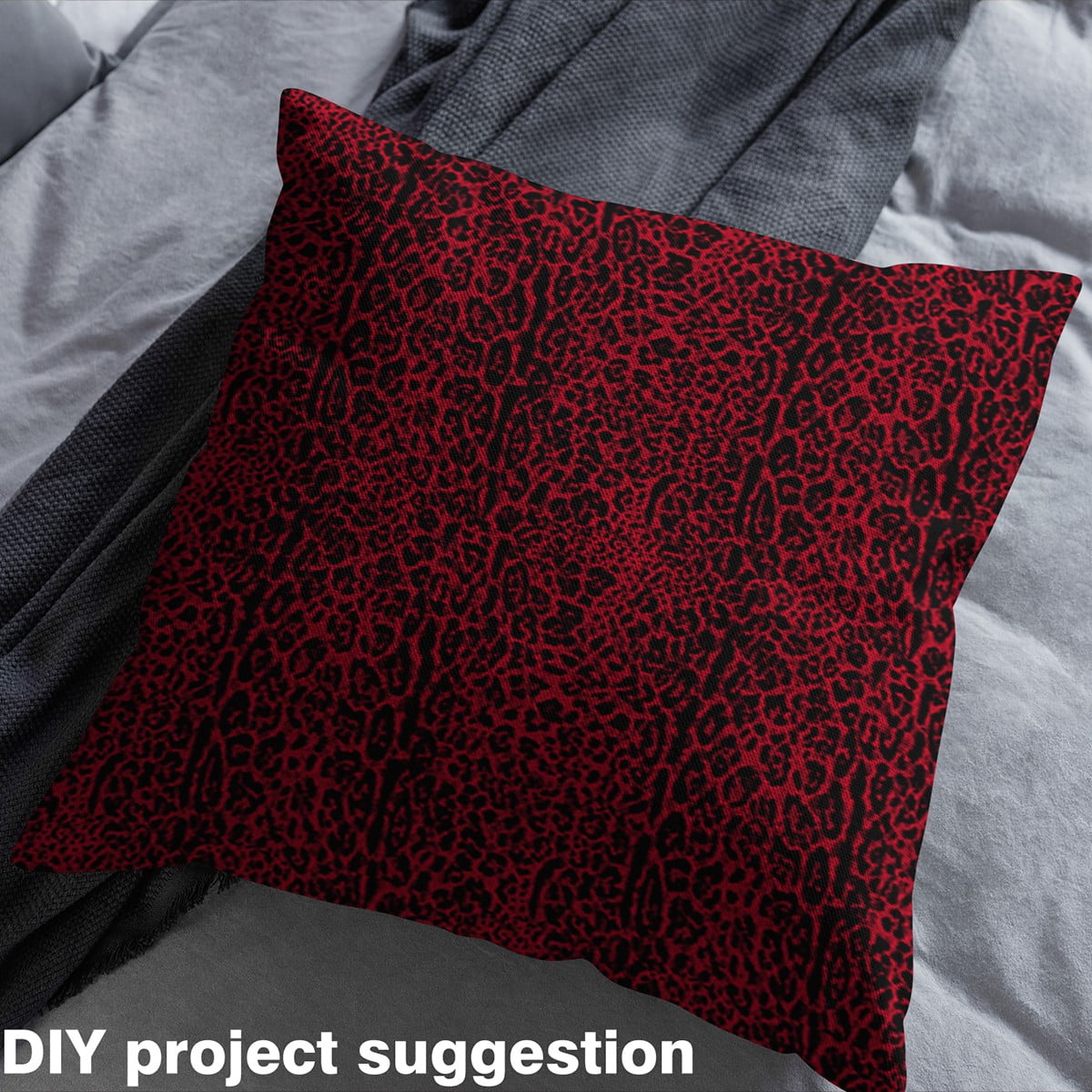 Manfei Leopard Print Sewing & Crafting Fabric (3 Yards), Wildlife Pattern Home Decor Fabric by the Yard, Red Black DIY Fabric