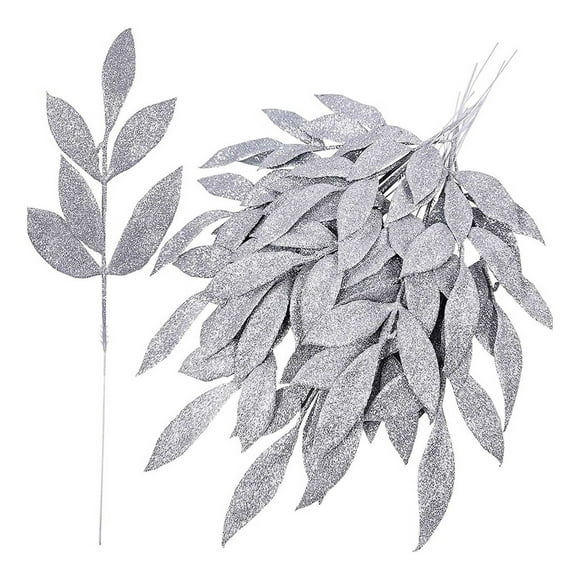 Christmas Glitter Leaves Gold Leaf Picks 10PCS for Tree Wreath Garland DIY Holiday Decor Festive Party