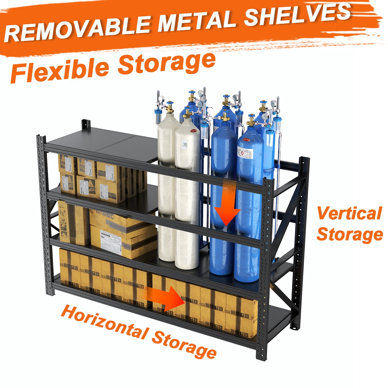 Heavy Duty Garage Shelving Unit, 4-Tier Steel Adjustable Metal Storage Shelves, 70.1 in H x 71 in W x 24 in D, 6000 lbs Industrial Rack for Garage, Basement, Warehouse, Workshop