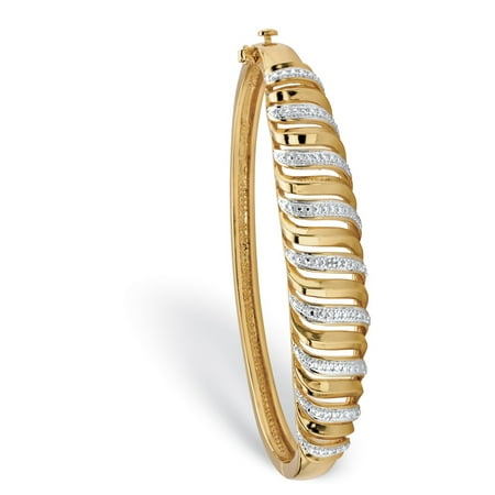 - White Diamond Accent Two-Tone Pave-Style Cutout Bangle Bracelet 18k Yellow Gold-Plated 7.25