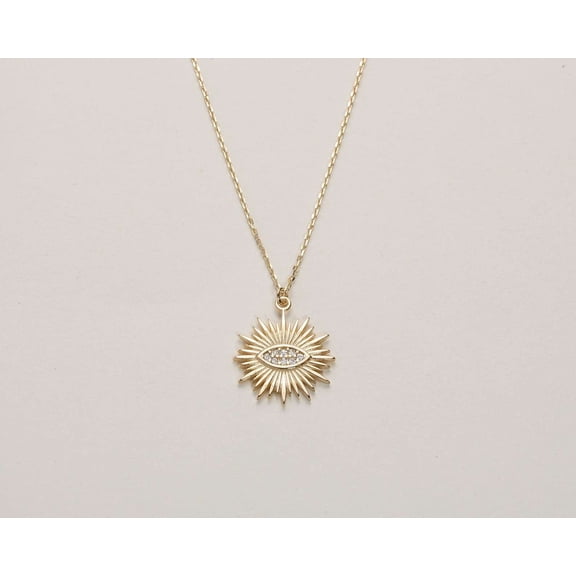 1.00CT Round Cut Simulated Diamond 925 Silver Evil Eye Pendant 14k Yellow Gold Plated