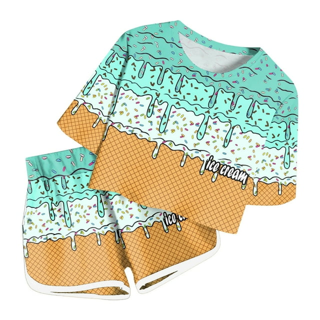 Pyjama de Noël pour Filles, Père Noël, Manches Courtes, Col Rond, Haut Doux et Confortable, Ensemble Pantalon, Tenues des Fêtes, Imprimé, Jolis Pyjamas pour Filles 4-5 Ans