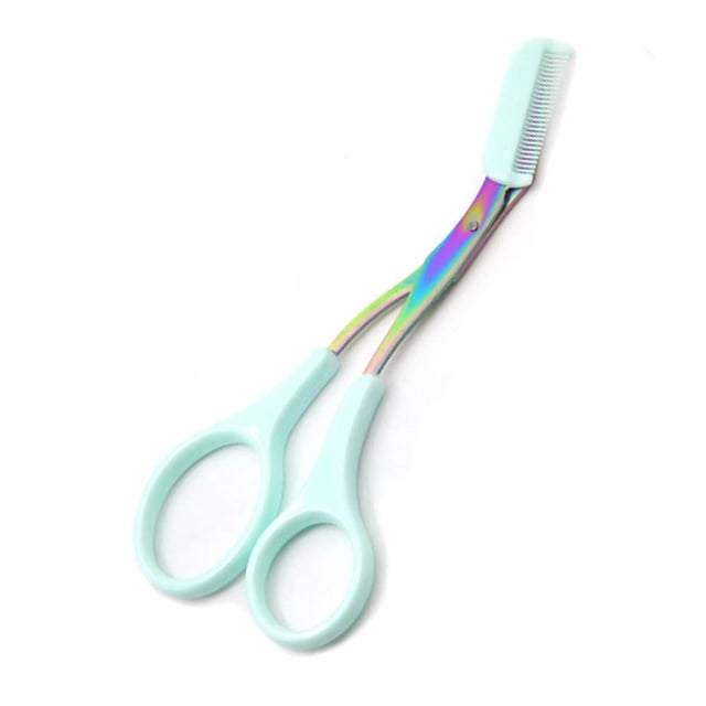 Rewera - Tijeras recortadoras de cejas de acero inoxidable con peine, afeitadora para dar forma al cabello, pinzas para el cabello, depilación, herramientas de maquillaje (verde)