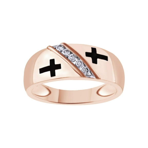 AFFY White Natural Diamond Cross Fashion Band Ring In 10k Rose Gold (0.17 Cttw)