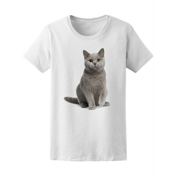 Cute British Shorthair Grey Cat T-Shirt Women -Image by Shutterstock, Female x-Large