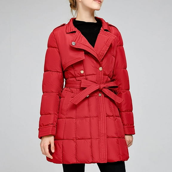 PiGOGI Women's Winter Jacket Fashion Winter Coat Fall Outerwear Red XL