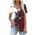 thumbnail image 2 of ALLLIST Short Sleeve Women's Tops Pleated V Neck Blouse Pink Trendy Floral Tunic Ladie's Tops, 2 of 4