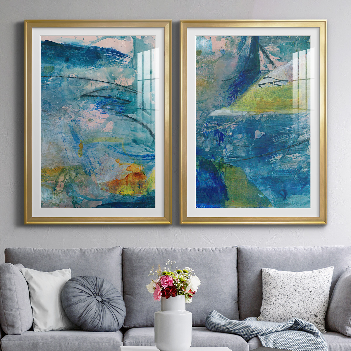 Wexford Home Spring Winds V Premium Framed Print, 18.5" x 24.5" - Ready to Hang, Gold (Set of 2)