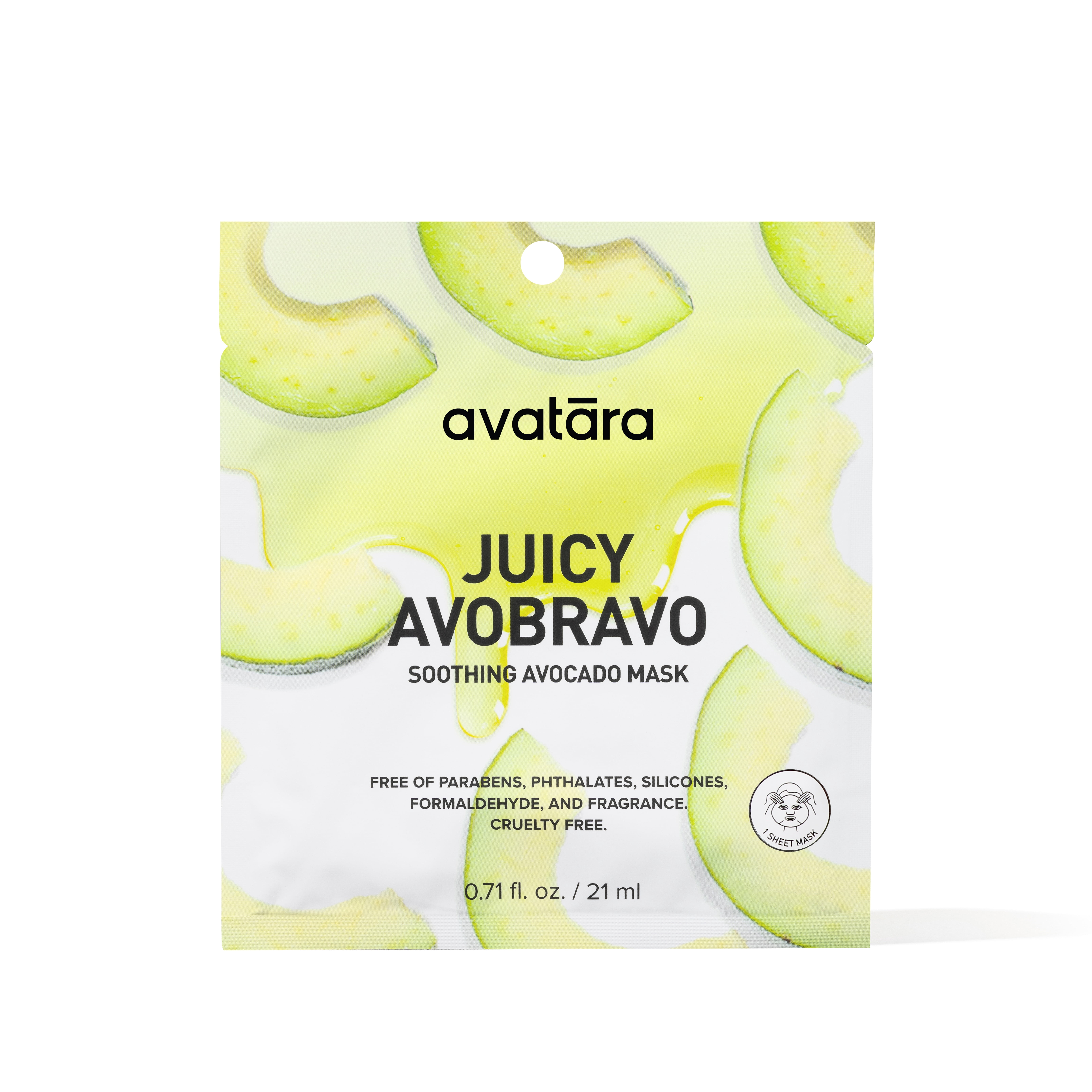 Avatara Juicy Avobravo Soothing Avocado Face Mask 5 PK for All Skin Types, 5 Sheet Masks