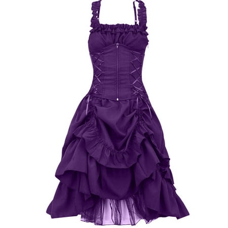 

2023 Women s Sleeveless Gothic Dress Steampunk Ruffle Strappy Stitching Mesh Hem Layers Dress Front Zipper Corset Square Neck Lace Tiered Dress Goth Grunge Bandage Dress