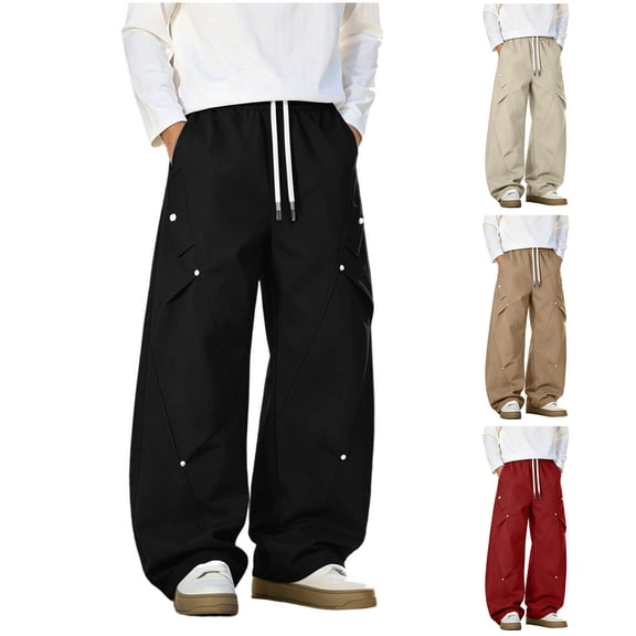 Men's Y2K Baggy Parachute Pants Track Pants, Quick Dry Open Bottom Wide Leg Jogger Trousers with Big Pockets Elastic Drawstring Waist for Gym Hiking Daily Casual Wear