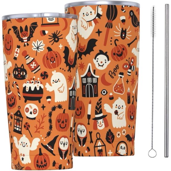 Halloween Cute Ghost Pumpkin Tumbler Travel Coffee Mug With Flip Lid 20 Oz Insulated Tumbler Cup Gift For Father Mother Friend Birthday